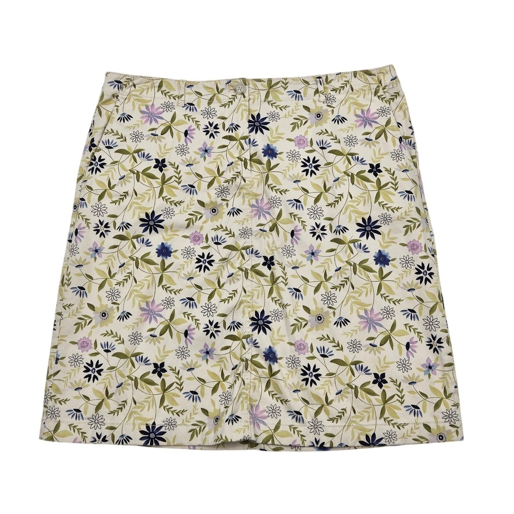 J. Jill Live-In Chino Floral Skirt Womens 12 Cream Blue Purple‎ Cotton Stretch